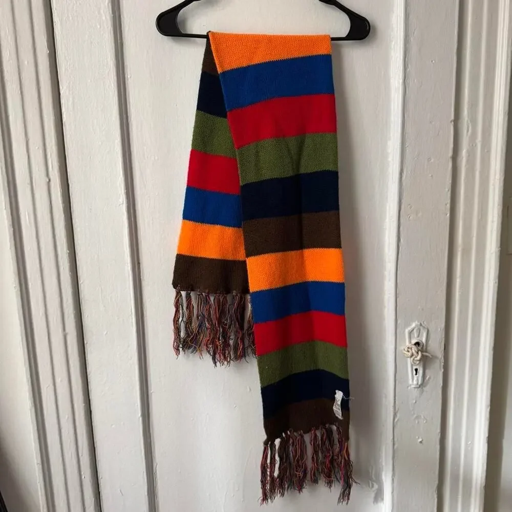 Cozy Vintage‎ 1970s multicolor knit scarf by Six Footer classic rainbow unisex